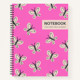 Cuaderno bloc de notas enlazado en espiral de mariposas ros