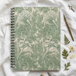 Cuaderno Bloc de notas espiral de Green Tulips William Morr