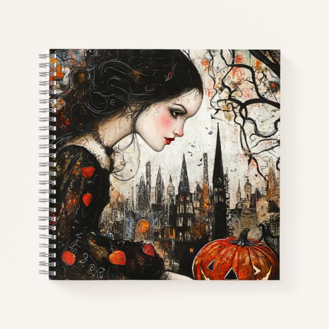 Cuaderno Bloc de notas espiral de Halloween en gótico (Anverso)
