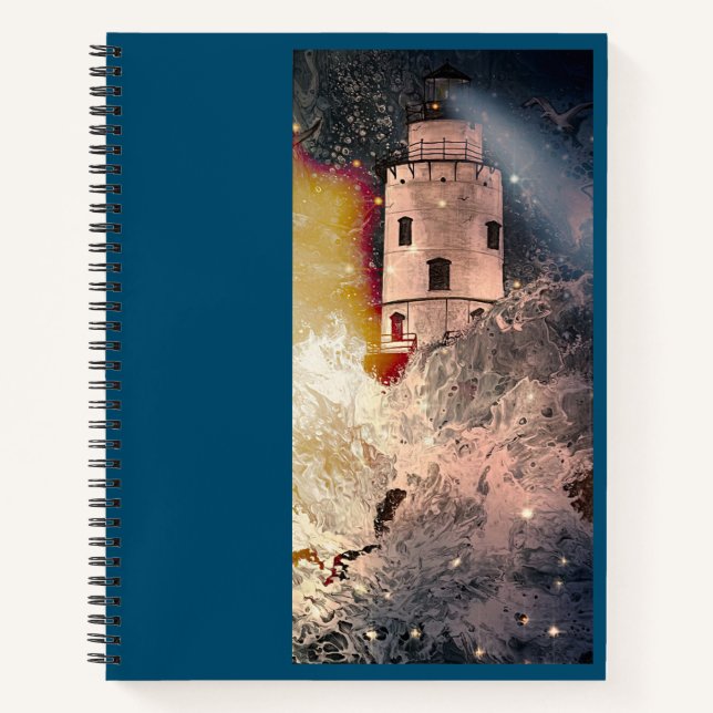 Cuaderno Bloc de notas espiral del faro marino Stormy (Anverso)