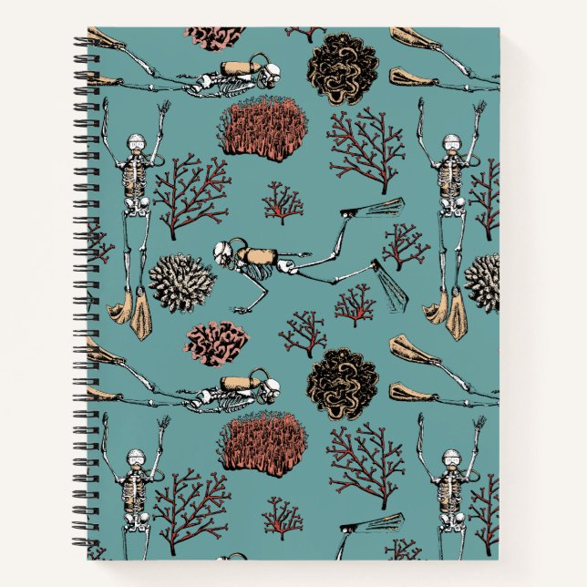 Cuaderno Bloc de notas espiral para buzos Skeleton Scuba (Anverso)