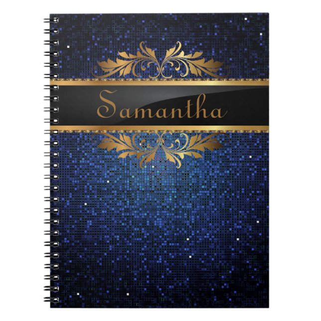 Cuaderno Bloc de notas espirales de Blue Purpurina Sequin D (Frente)