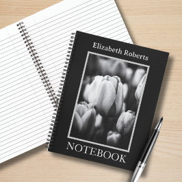 Cuaderno Bloc De Notas Espirales De Tulipanes Negros Y Blan