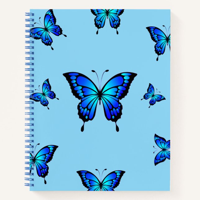 Cuaderno Bloc de notas estético con mariposa azul (Anverso)