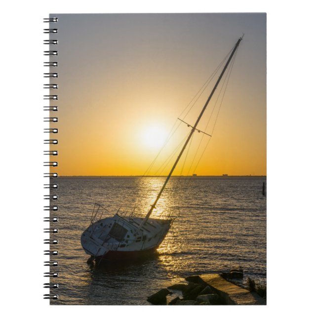 Cuaderno Bloc de notas FL Sunset Sailboat Shipwreck Gulf Br (Frente)