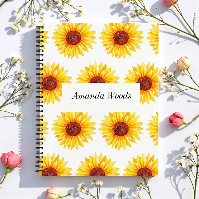Cuaderno Bloc de notas floral amarillo de girasol blanco (Subido por el creador)