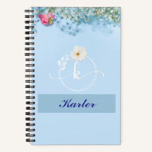 Cuaderno Bloc de notas floral azul personalizado con nombre
