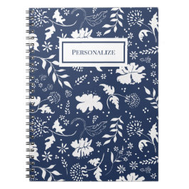Cuaderno Bloc de notas floral azul y blanco