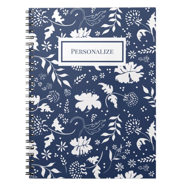 Cuaderno Bloc de notas floral azul y blanco (Frente)