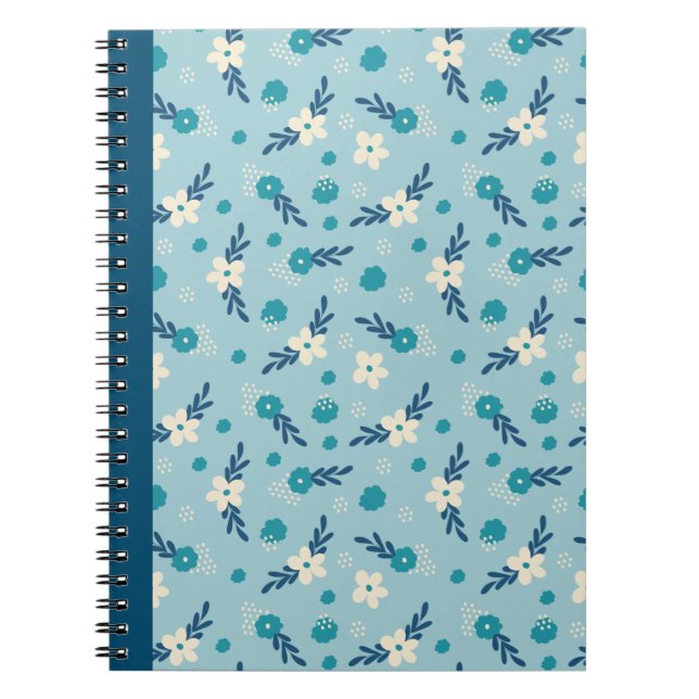 Cuaderno Bloc de notas floral azul y Verde azulado (Frente)