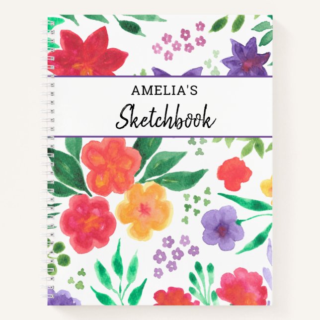Cuaderno Bloc de notas Floral con nombre personalizado (Anverso)