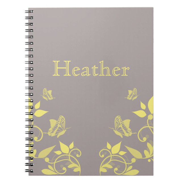 Cuaderno Bloc de notas floral de mariposa amarilla (Frente)