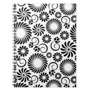 Cuaderno bloc de notas floral en blanco y negro