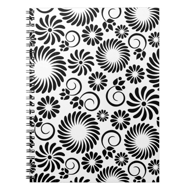 Cuaderno bloc de notas floral en blanco y negro (Frente)