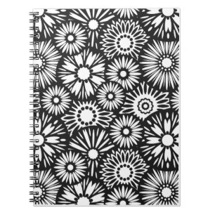 Cuaderno bloc de notas floral en blanco y negro