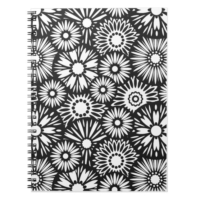 Cuaderno bloc de notas floral en blanco y negro (Frente)