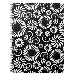 Cuaderno bloc de notas floral en blanco y negro