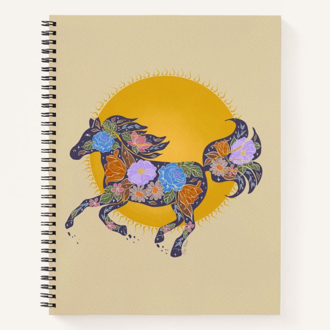Cuaderno Bloc de notas Floral Horse Silhouette_Purple (Anverso)