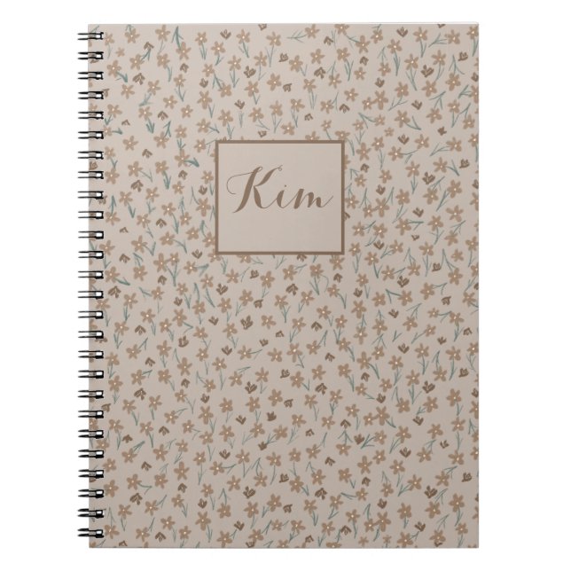 Cuaderno bloc de notas floral marrón personalizado (Frente)
