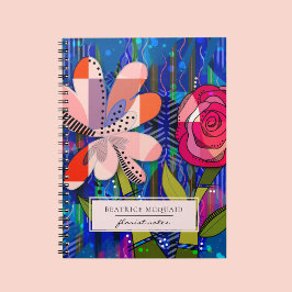 Cuaderno bloc de notas floral moderno abstracto azul rosa R