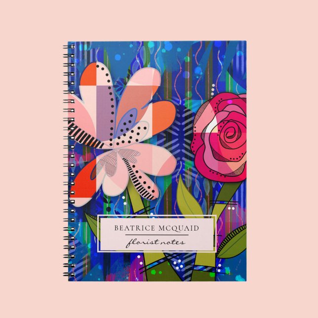 Cuaderno bloc de notas floral moderno abstracto azul rosa R (Subido por el creador)