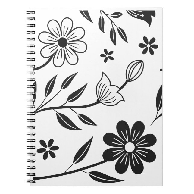 Cuaderno Bloc de notas floral monocromo (Frente)