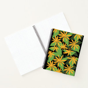 Cuaderno bloc de notas floral negro naranja