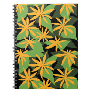 Cuaderno bloc de notas floral negro naranja