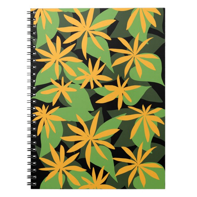 Cuaderno bloc de notas floral negro naranja (Frente)