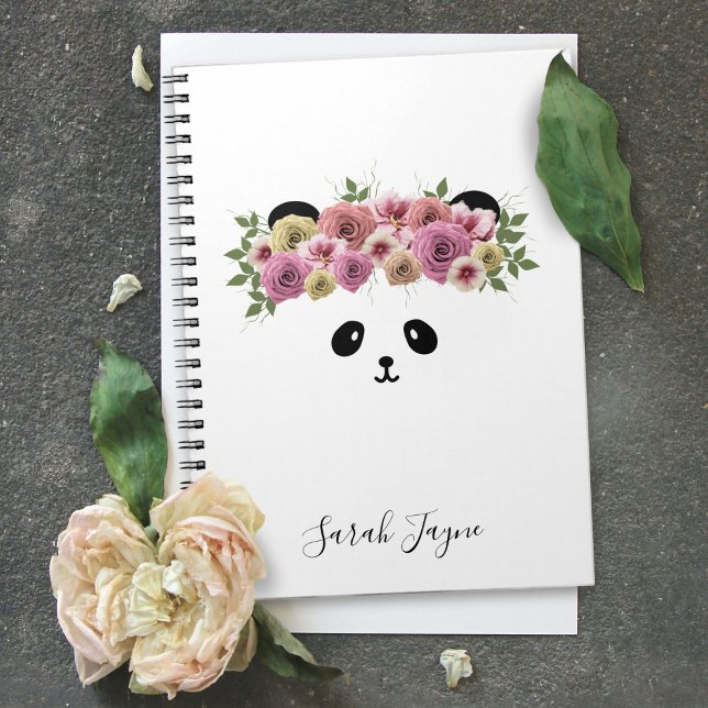Cuaderno Bloc de notas Floral Panda Bear Chica Nombre Diari (Also makes a cute Baby Shower Guest Book - Just change the text. )