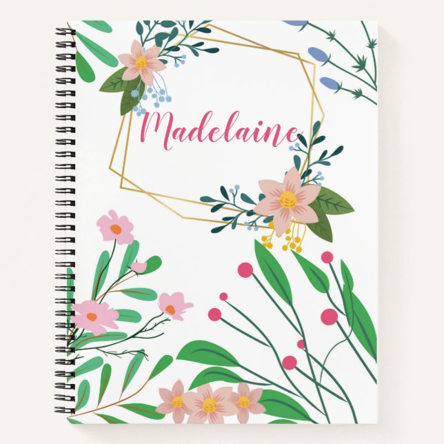 Cuaderno Bloc de notas floral personalizado (Anverso)