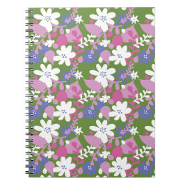 Cuaderno Bloc de notas floral rosa y espiral blanca brillan