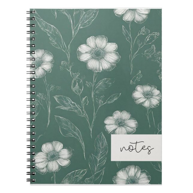 Cuaderno Bloc de notas floral verde (Frente)