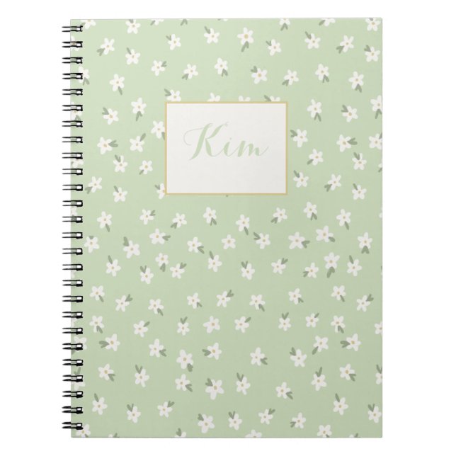 Cuaderno bloc de notas floral verde personalizado (Frente)