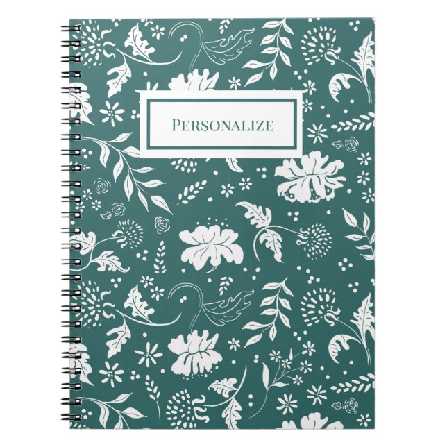 Cuaderno Bloc de notas floral verde y blanco (Frente)