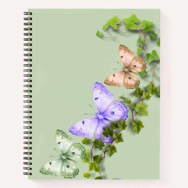 Cuaderno Bloc de notas floral y Butterly - Green Journal (Anverso)