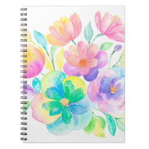 Cuaderno Bloc de notas florales color arcoiris pastel