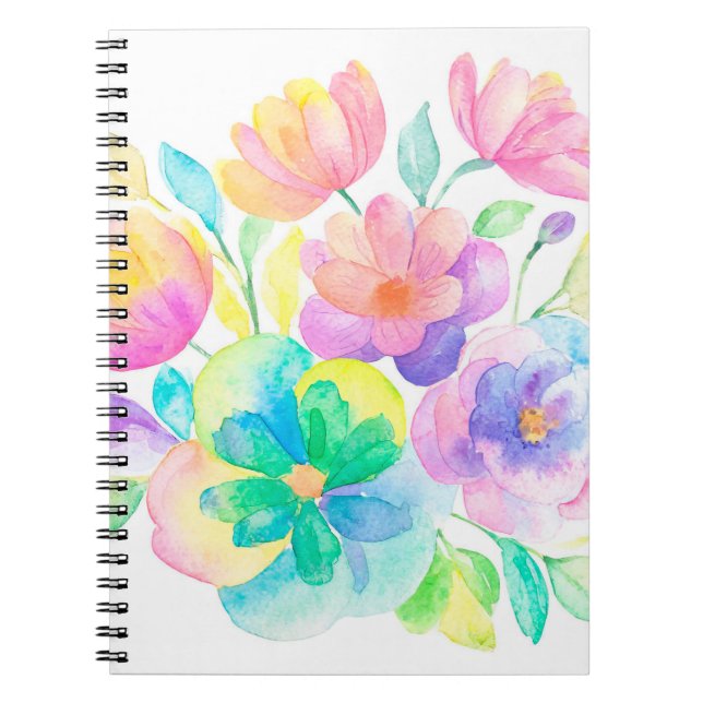 Cuaderno Bloc de notas florales color arcoiris pastel (Frente)