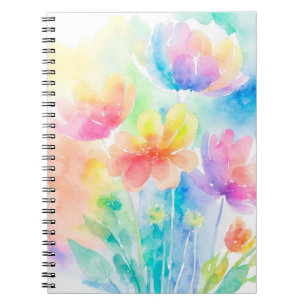 Cuaderno Bloc de notas florales color arcoiris pastel