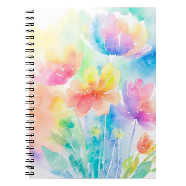 Cuaderno Bloc de notas florales color arcoiris pastel (Frente)