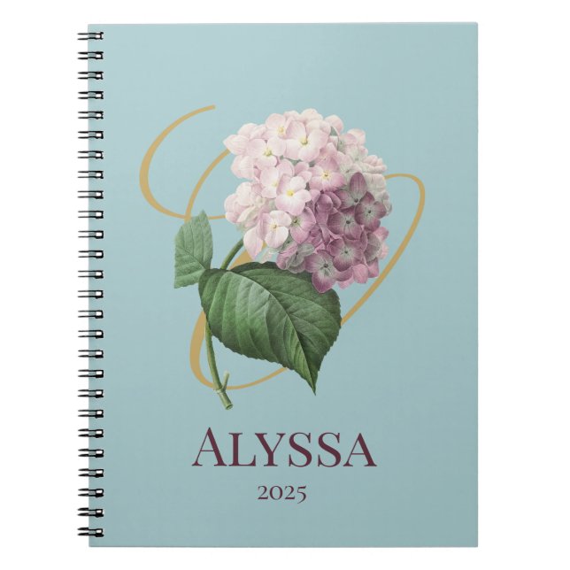 Cuaderno Bloc de notas florales de Hydrangea (Frente)