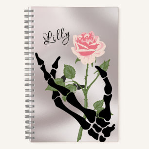 Cuaderno Bloc de notas florales de mano con cráneo personal