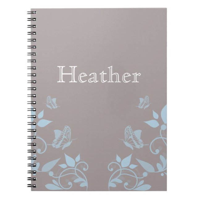 Cuaderno Bloc de notas florales de mariposa azul (Frente)