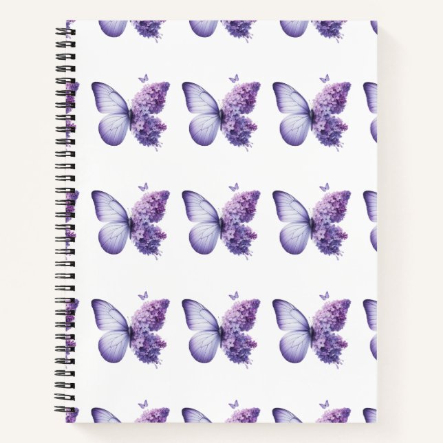 Cuaderno Bloc de notas florales de mariposa morada (Anverso)