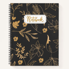 Cuaderno Bloc de notas florales de oro negro