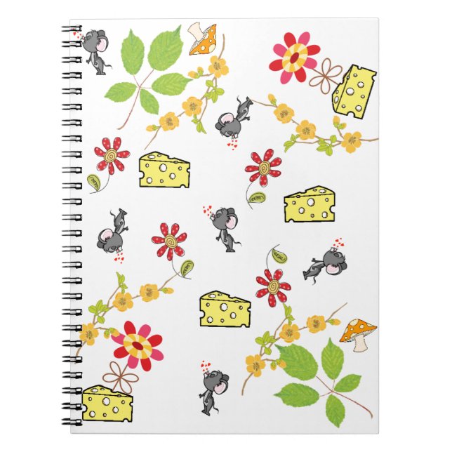 Cuaderno Bloc de notas florales de ratón queso (Frente)