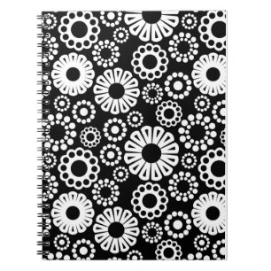 Cuaderno Bloc de notas florales en blanco y negro