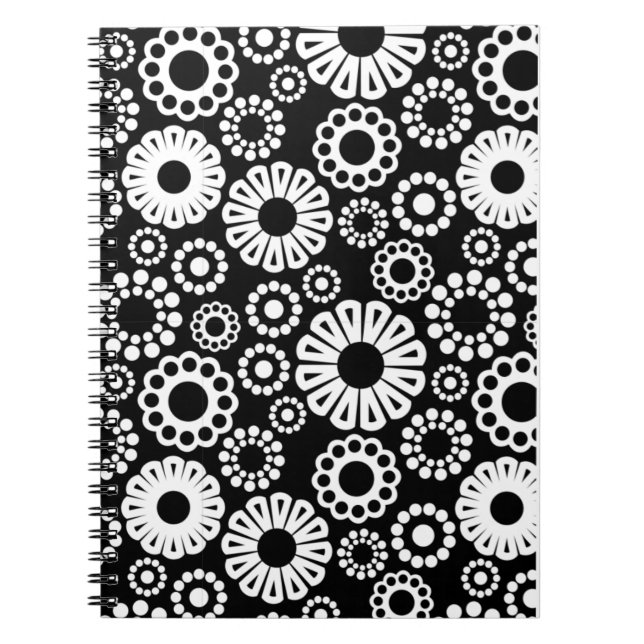 Cuaderno Bloc de notas florales en blanco y negro (Frente)