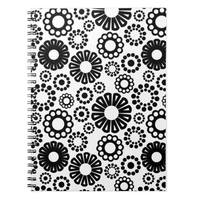 Cuaderno Bloc de notas florales en blanco y negro (Frente)