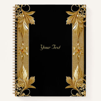 Cuaderno Bloc de notas florales Gold Black Ornate
